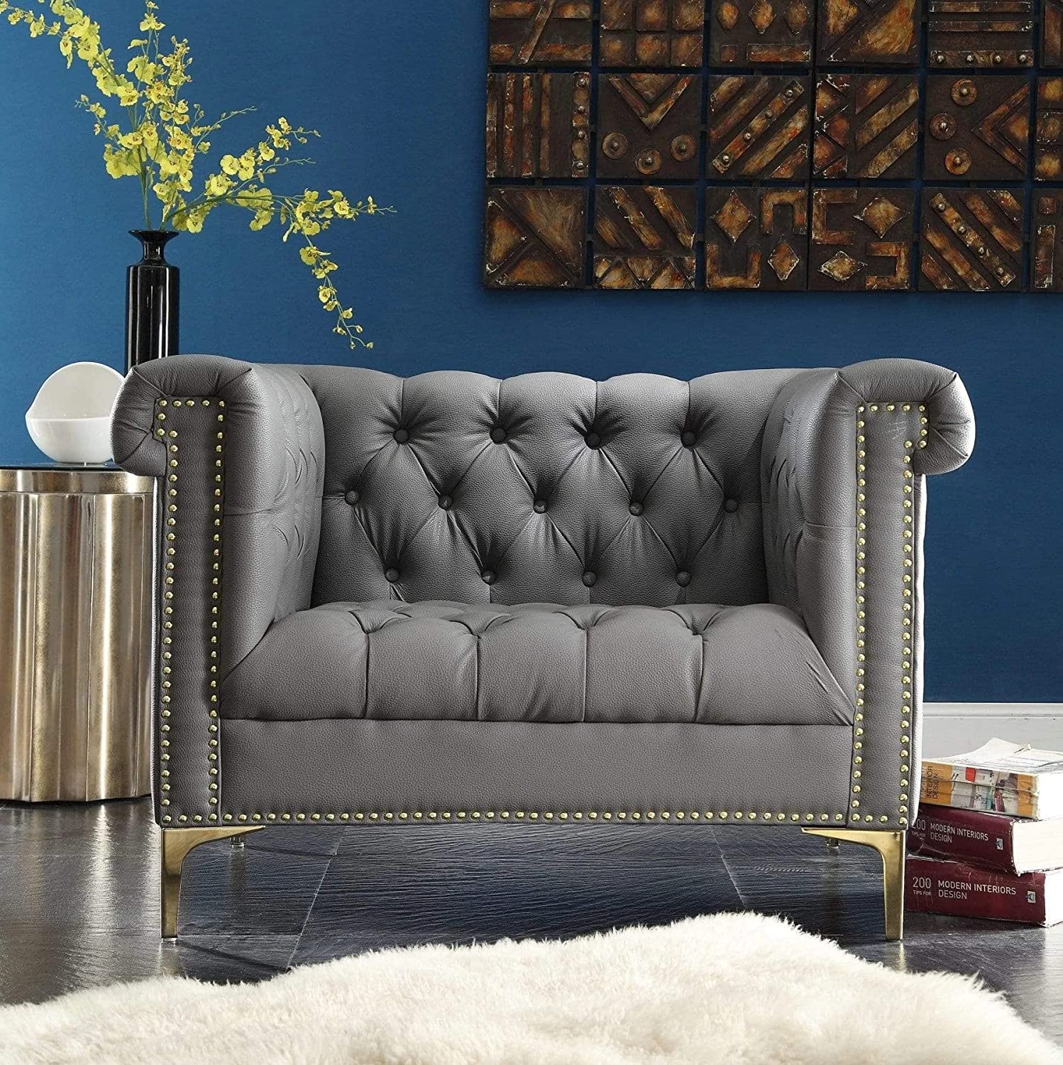 ES ESPINHO ESP153 Solid Sal Wood Leatherette Button Tufted Sophisticated, Elegant, Durable & Comfortable 1 Seater Chesterfield Sofa (Single Seater)