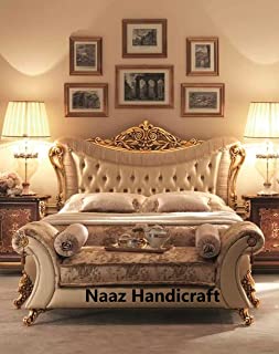 Naaz Handicraft® Wooden King Size Bed for Bedroom | with Provincial Deco Finish with Front Foot Change Shoe Couch